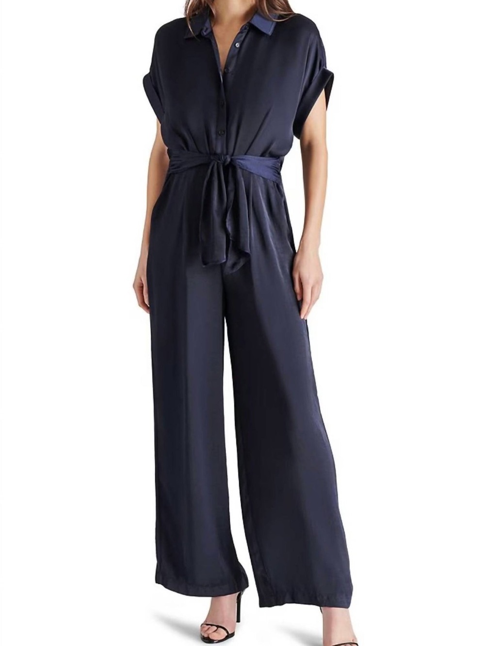 Steve Madden Tie-Waist Navy Wide-Leg Jumpsuit